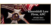 Litigator 2014 personal injury trial attorney award for Khorshidi Law Firm
