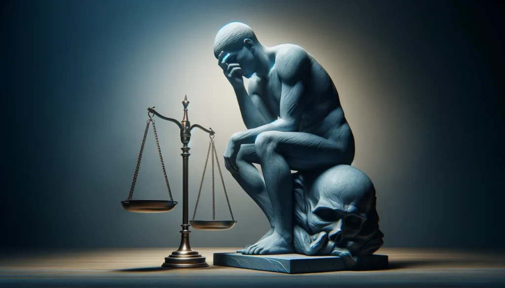 Illustration of a balance scale symbolizing justice, with one side representing legal documents and the other side showing a heart, depicting the balance between legal rights and emotional support in wrongful death cases in California.