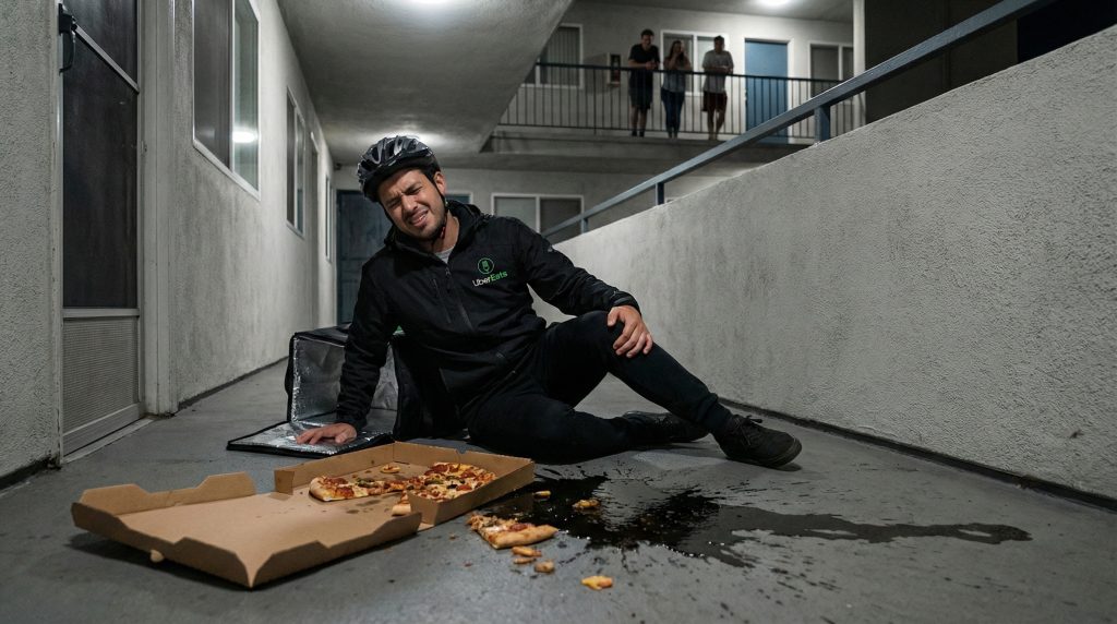 slip and fall at apartment complex while delivering