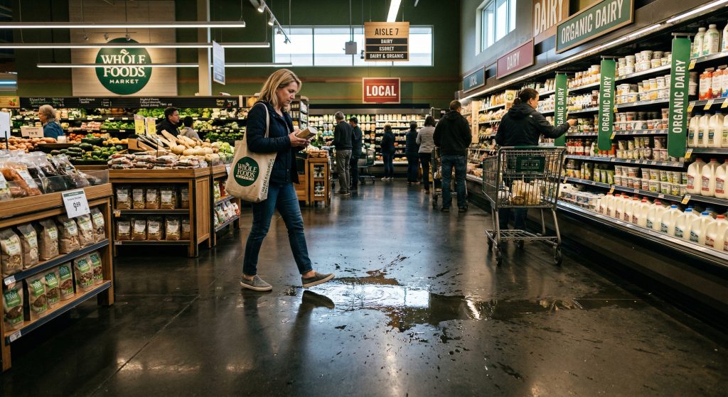 Injury hazard wet floor at Whole Foods store